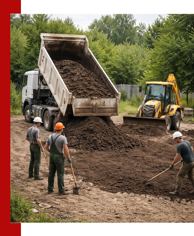 Доставка и укладка грунта для выравнивания участка в Алексеевке
