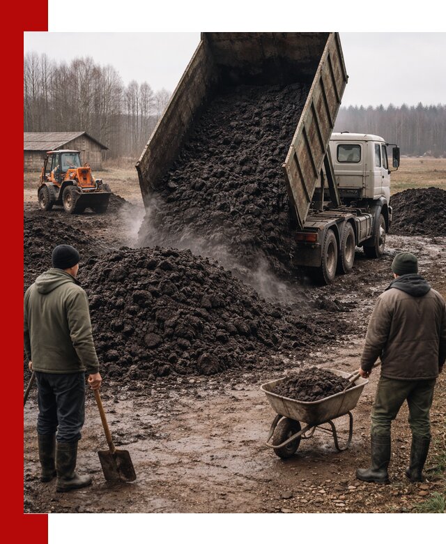 Доставка низинного торфа с разгрузкой и доставкой в Алексеевке