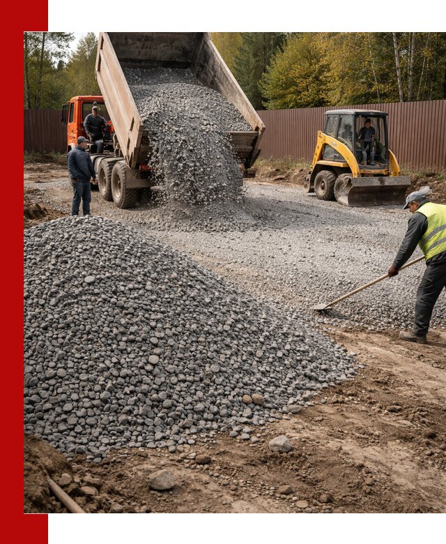 Отсыпка участка щебнем с доставкой и уплотнением в Алексеевке