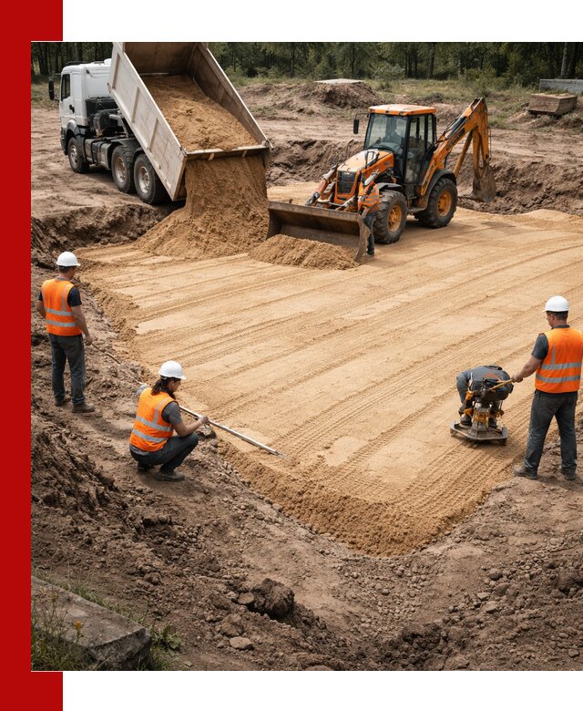 Устройство песчаной подушки для фундаментов и дорог в Алексеевке